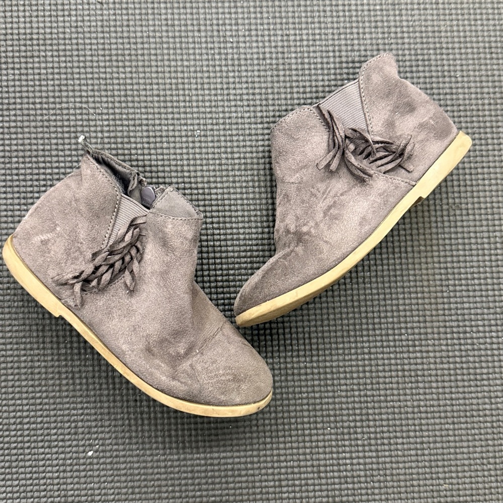 Gray Suede Ankle Boots with Fringe